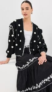 FARM Rio Black and White Flowers Knit Cardigan